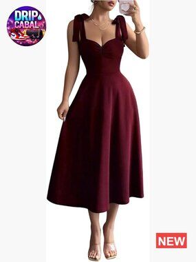 Polyester Sweetheart Neck Sleeveless Cocktail Dress with Bow Flare Ruffle